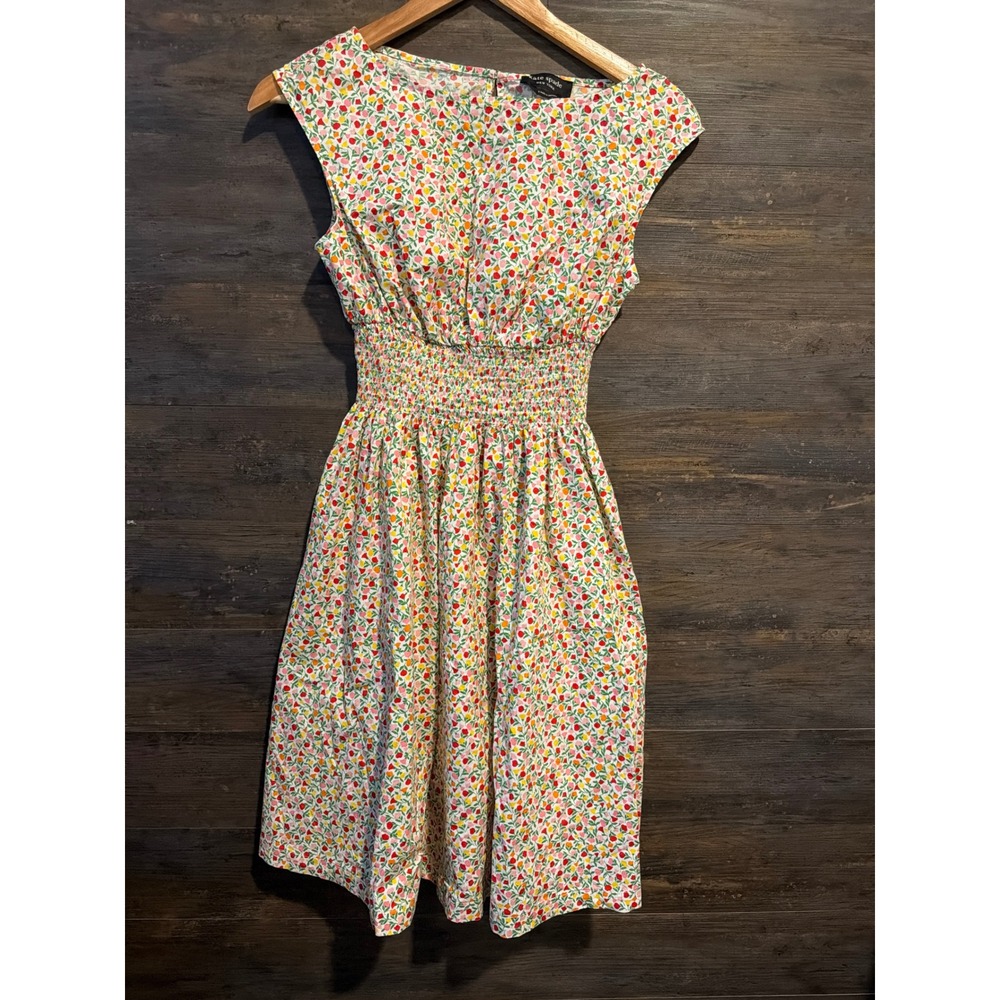 Kate Spade New York MULTICOLOR Floral Smocked Waist Fit & Flare Dress SMALL